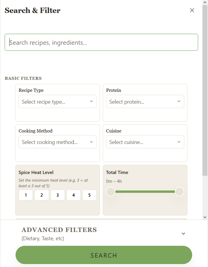Cook Even Better search interface showing filters and results